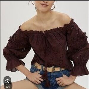 Anthropologie Seen Worn Kept Burgundy Off-Shoulder Blouse